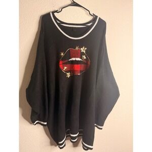 Torrid Plaid Lip Sequin Lips Sweater Women Plus Size 5 Black Festive Winter Fall